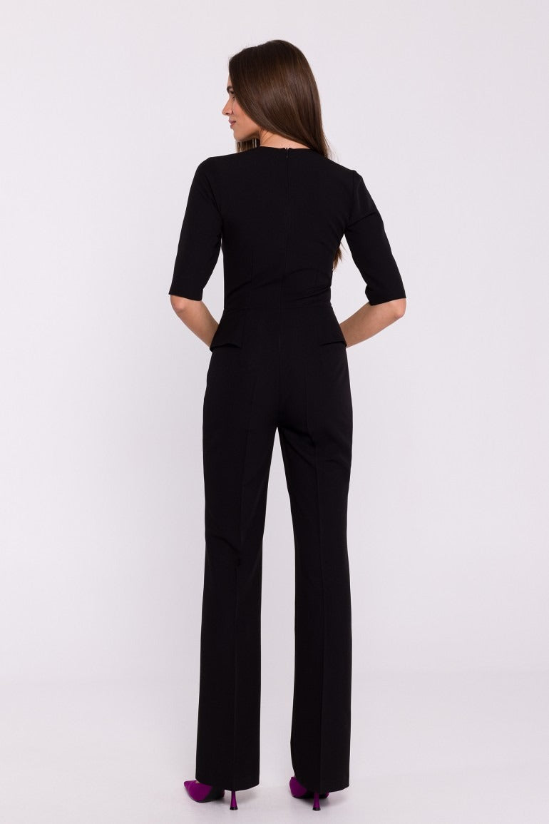 Eleganter Damen Jumpsuit mit Schößchen - Schwarz
