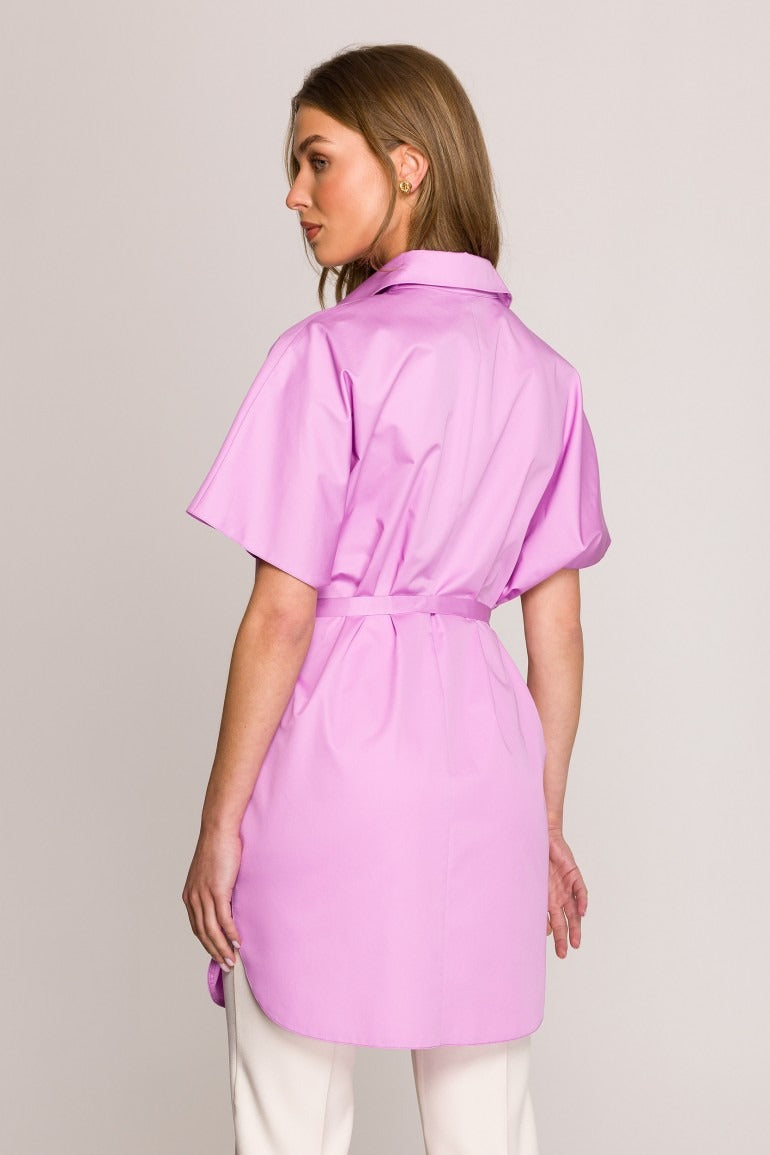 Baumwollshirt mit Bindegürtel - flieder