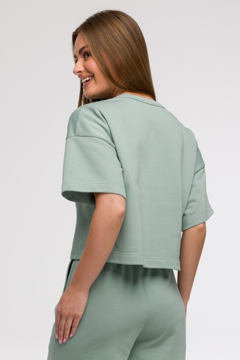 Oversize-Sweatshirt mit kurzen Ärmeln - Minze