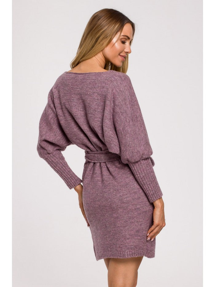 MOE Wickelpullover Kleid mit Krawatte - Heather, S/M