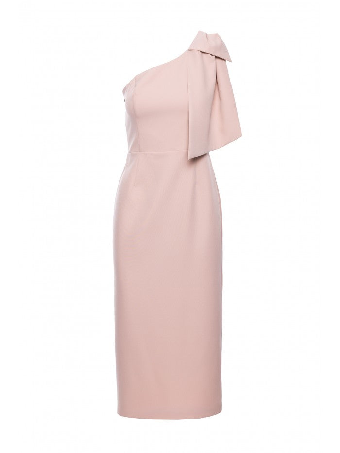 MOE One-Shoulder-Kleid mit dekorativer Schleife - Hellbeige, S